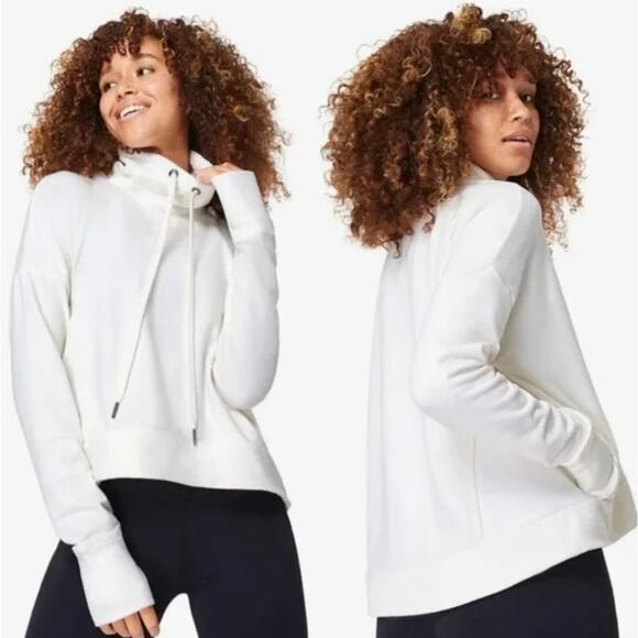 (M) $138 Sweaty Betty Funnel‎ Neck Harmonise Luxe Sweatshirt Cream - Picture 1 of 7